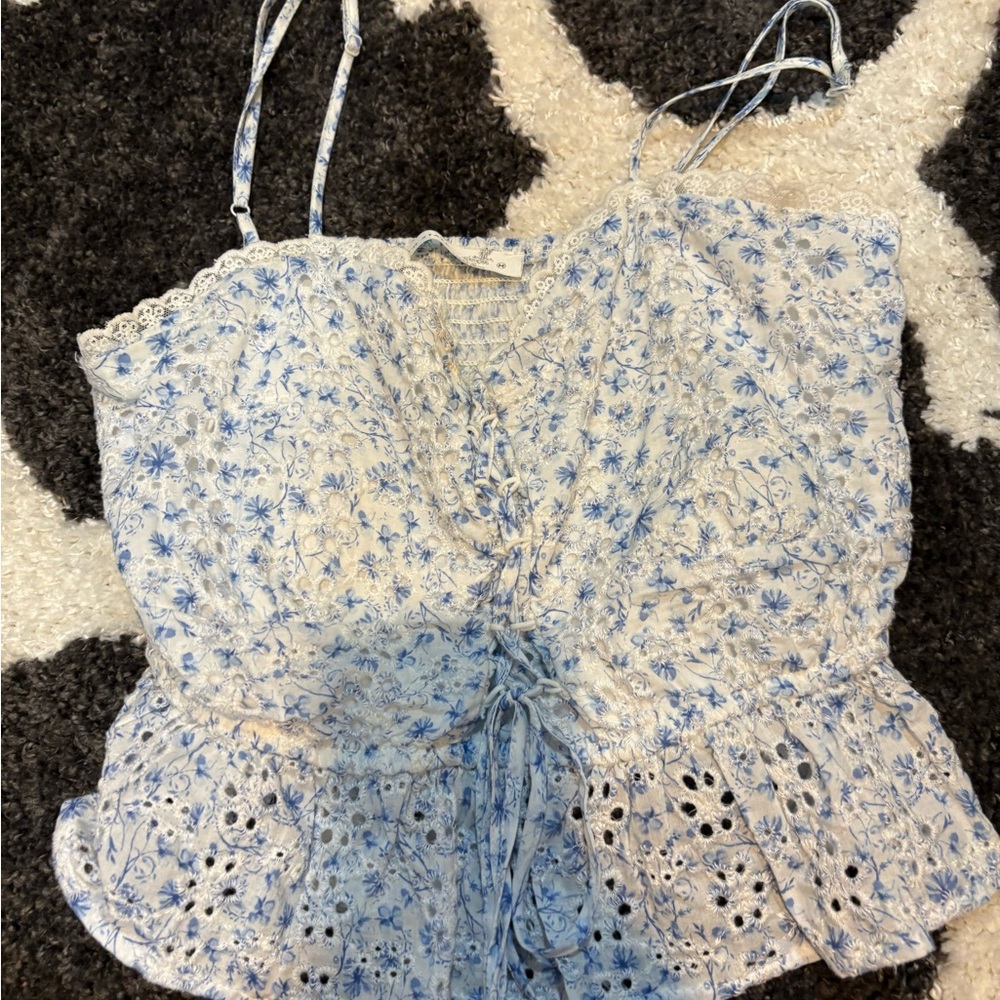 Altar'd State Blue Floral Lace Blouse